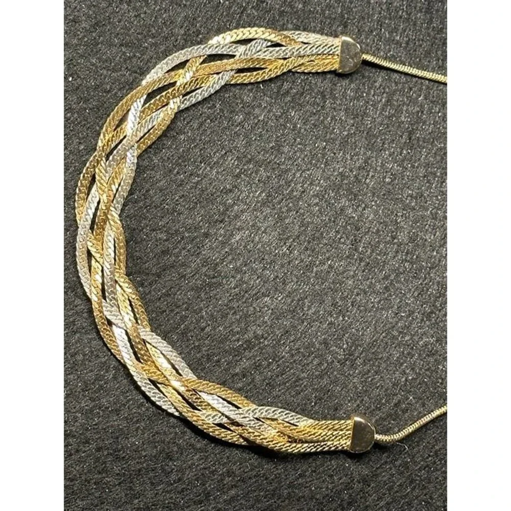 two tone gold and silver braided herringbone chain necklace vintage style nwt